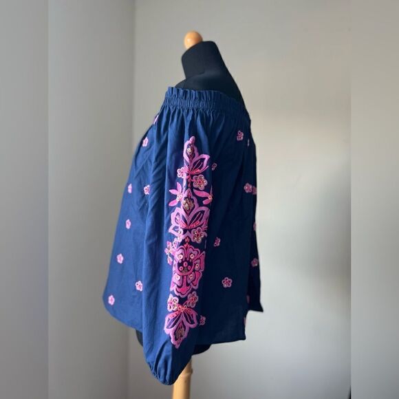 Lilly Pulitzer Jaeda Off the Shoulder Top in Navy - Size XSmall - Picture 7 of 12